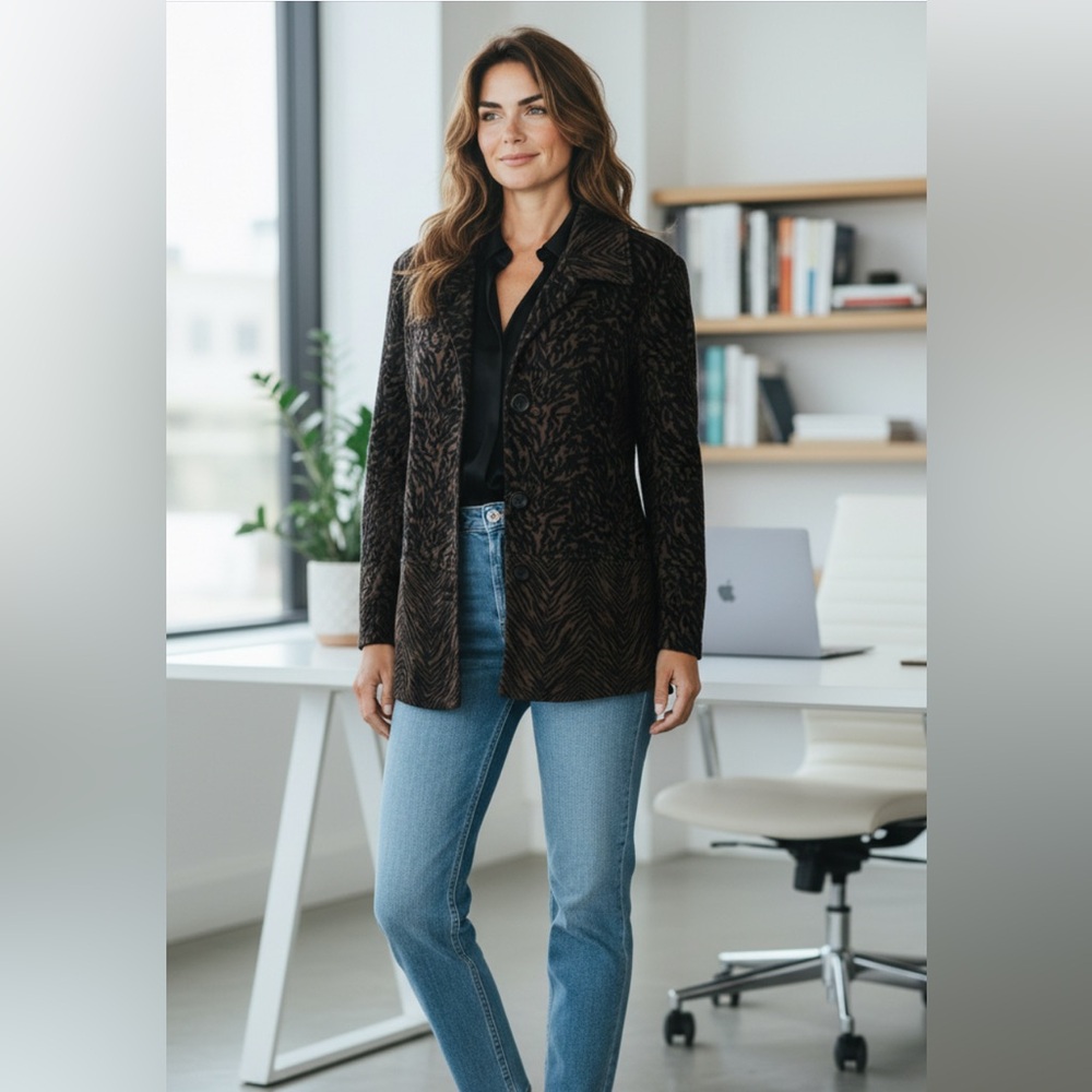 Notations Black And Brown Button-Up Collared Swea… - image 1